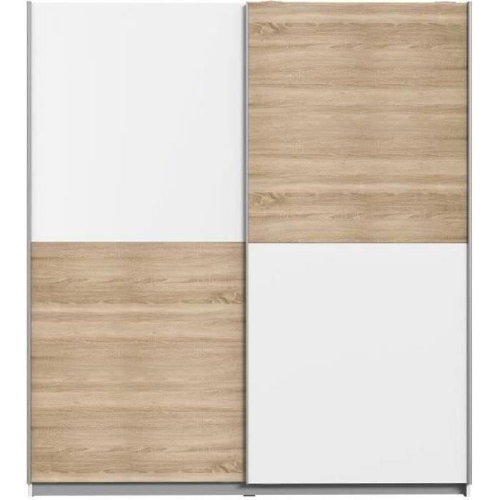 Armoire 2 portes coulissantes - Panneaux de particules - Décor chêne et blanc - L 170,3 x P 61,2 x H 190,5 cm - ULOS