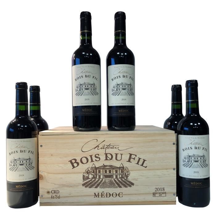 Château Bois du Fil 2018 Médoc - Vin rouge de Bordeaux + Caisse Bois