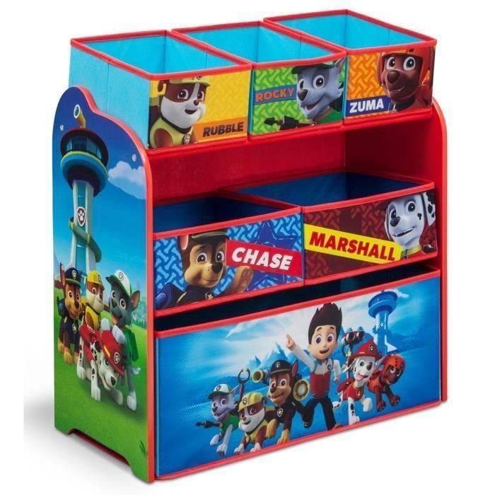 PAT PATROUILLE - Meuble Enfant en Bois avec 6 bacs de Rangement - Rouge et Multicolore