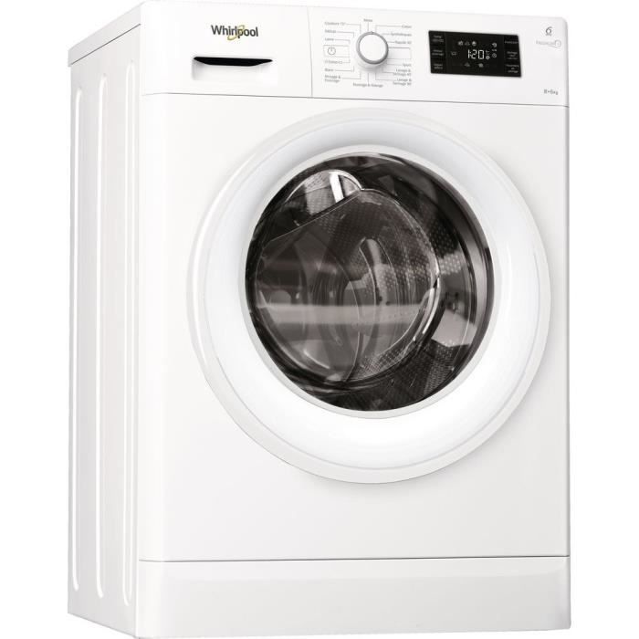 Lave-linge séchant WHIRLPOOL FWDG86148WF FreshCare - Lavage 8 kg/ séchage 6 kg - Moteur induction - Classe A - 1400 tours/min - Blanc