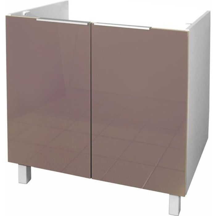 pop meuble sous évier 80 cm - taupe haute brillance