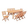 Ensemble repas de jardin extensible 6 à 8 personnes - table 180-240x100 cm extension papillon et 8 chaises pliantes - Eucalyptus FSC-0