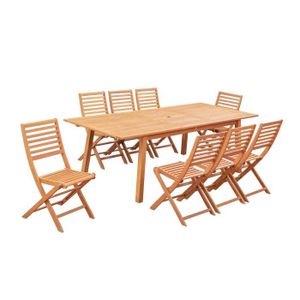 Ensemble table et chaise de jardin Ensemble repas de jardin extensible 6 à 8 personnes - table 180-240x100 cm extension papillon et 8 chaises pliantes - Eucalyptus FSC