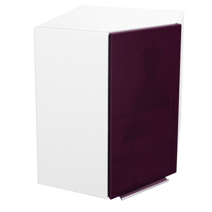 caisson angle haut 60 cm aubergine haute brillance - meuble de cuisine - violet - brillant