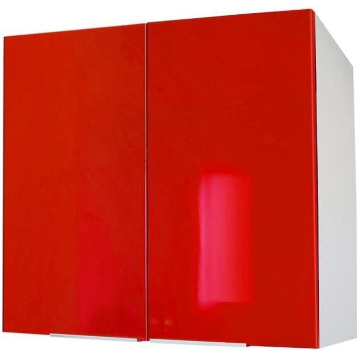 meuble haut de cuisine pop - rouge haute brillance - 80 cm - 2 portes - 2 niches - rayon réglable