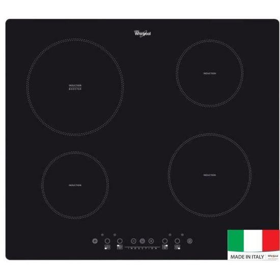 WHIRLPOOL ACM508NE Plaque de cuisson Induction - 4 zones - 6500W - L58 x P51cm - Revêtement verre - Noir