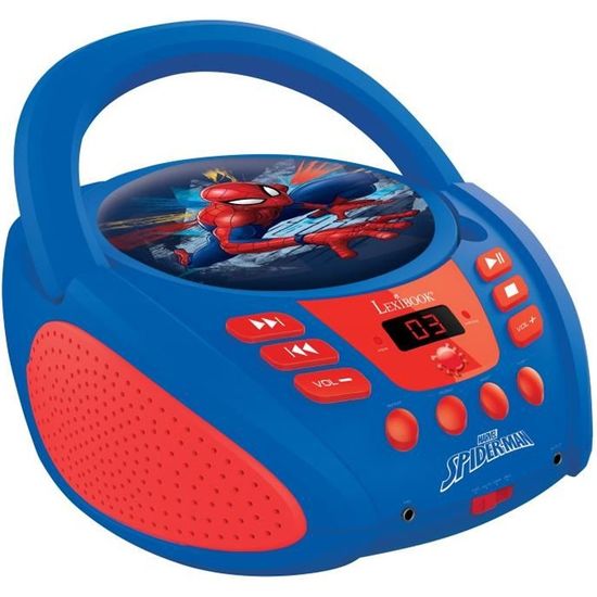 Lecteur CD enfant Spider-Man - LEXIBOOK - Chargement par le haut - Microphone - Entrée audio auxiliaire