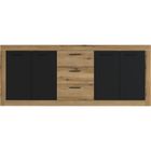 BRAND Buffet INDUS Mélaminé chêne et noir - 4 portes + 3 tiroirs - Style industriel - L 206 x P 45 x H 83,5 cm STONE