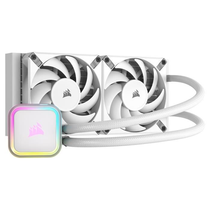 CORSAIR – iCUE H100i RGB ELITE – Refroidisseur liquide pour processeur – 2 Ventilateurs 120mm AF ELITE PWM – Blanc –