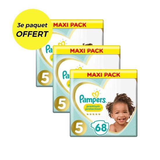 PAMPERS Premium Protection Taille 5 - 207 couches - Lot de 3 Mega Pack