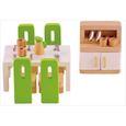 Mobilier pour maison de poupées - HAPE - Salle à manger en bois - 4 chaises - Vaisselier - Accessoires-0