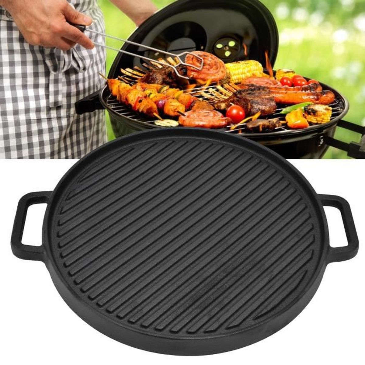 Poêle Grill Fonte 22 Cm - Pour Steaks, Tous Feux Dont Induction, Rides De Grill, Sans Revêtement - 13