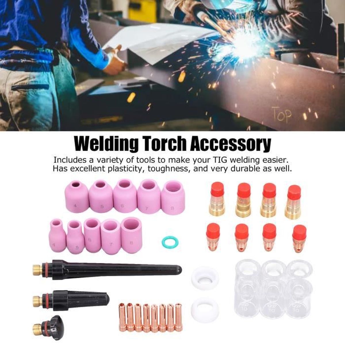 Kit Torche Soudage TIG 49 Pièces - Accessoires WP-17/18/26, Tasses Pyrex, Buses Alumine - 4
