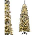 Sapin de Noël Artificiel LED 180CM COSTWAY-250 Lumières Blanc Chaud-Aiguilles PVC Floqué de Neige-Support Métallique-à Charnières