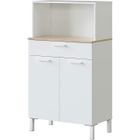 PEGANE Buffet meuble cuisine 2 portes + tiroir coloris blanc artic / chêne canadien - Hauteur 126 cm x Longueur 72 cm x Profondeur 40 cm
