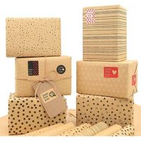 Papier D'emballage, Papier D'emballage Cadeau Recyclable 28 * 20 Pouces Kraft Brown Gift Emballage Paper, 12 Draps Stripe 