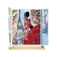 Figured'Art Peinture par Numéro Adulte Belle Femme et Tour Eiffel - Kit DIY Numéro d'Art - 40x50cm avec châssis en bois à monter