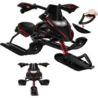 Luge Enfant, Snowracer en Acier, Volant, Frein, Siège Rembourré en PU, Corde de Remorquage Auto-rétractable, Noir+ Rouge E0UEG0015