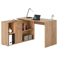 Bureau d'angle CARMEN table avec meuble de rangement intégré et modulable avec 4 étagères 1 porte et 1 tiroir, décor chêne sonoma