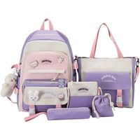 LEGVAEY Lot De 5 Sacs École Kawaii Rose – Sac à Dos + Bandoulière + Trousse + Porte-Monnaie + Fourre-Tout