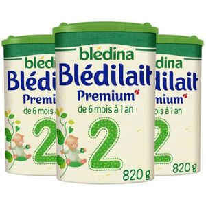 LAIT 2E ÂGE Blédina Blédilait Premium 2, Lait en Poudre pour Bébé, De 6 à 12 Mois, 820g (Boîtex3)