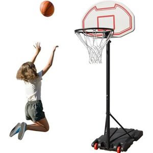 PANIER DE BASKET-BALL Panier de Basket-Ball sur pied avec poteau panneau, Base de lestage sur roulettes Hauteur Réglable 1,48 - 2,46 m Noir  Blanc