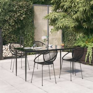 Ensemble table et chaise de jardin LIU-7385062638051-Mobilier à dîner de jardin 5 pcs Noir Rotin PVC