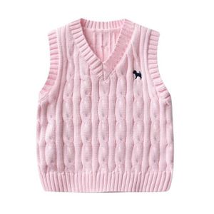 SOUS-PULL Pull sans manches pour enfants garçons filles col en V gilets tricotés coton broderie chien motif enfant - Rose HBSTORE