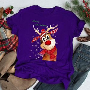 T-SHIRT T-shirt Femme Noël imprimé à manches courtes avec col rond Pourpre