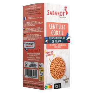 LÉGUMES SECS Lentilles corail France paquet de 450g Sabarot