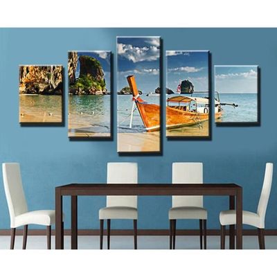 Get Wallpaper 5 Piece Balneaire Voile Bateau Bleu Ciel Mur Peinture Vue Moderne Free