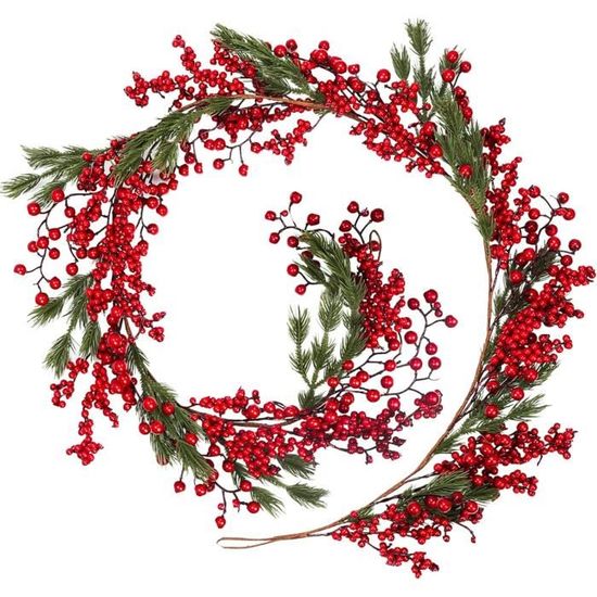 Guirlande De Baies Rouges Et Poinsettias 180 Cm – SOMYTING Guirlande Noël Artificielle Luxuriante Avec Paillettes Dorées