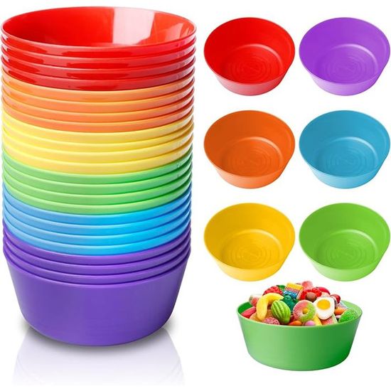 Lot De 24 Bols En Plastique Réutilisables 370 Ml - 6 Couleurs Vives Pour Pique-Nique Et Maison