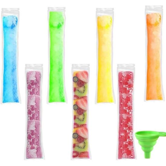 200 Sachets Popsicle 28x5,5 Cm - Moule à Glaces Maison - Sans BPA - Avec Entonnoir