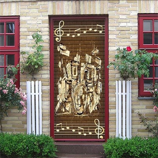 Peinture murale de porte Sticker Rétro et monogramme Stickers de Porte 3D Effet Décoration Auto Adhésif Amovible Imperméable PVC Autocollants De Porte Muraux L90 x H200cm