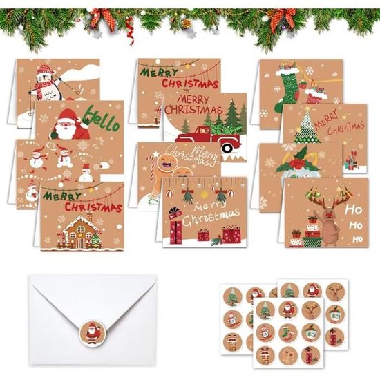 Cartes De Vœux De Noël - AMOUNE - 24 Cartes Et Enveloppes Avec Autocollants - Blanc