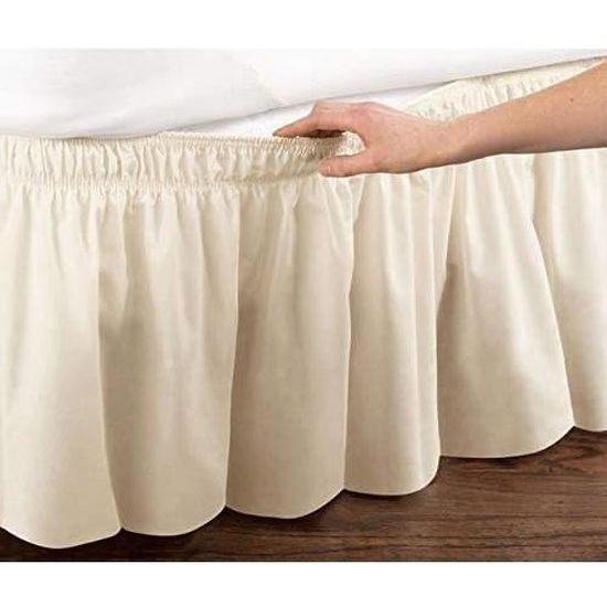 Cache Sommier Jupe De Lit Plissée Beige – 140x190x35 Cm – Tissu Doux Infroissable, Élégant Et Facile à Installer
