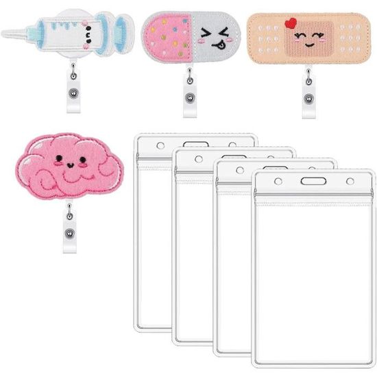 Porte-Badge Rétractable Avec Étui Double Carte - Lot De 3 - Cordon Extensible 66 Cm - Pour Badge, Cartes, Clés - 9
