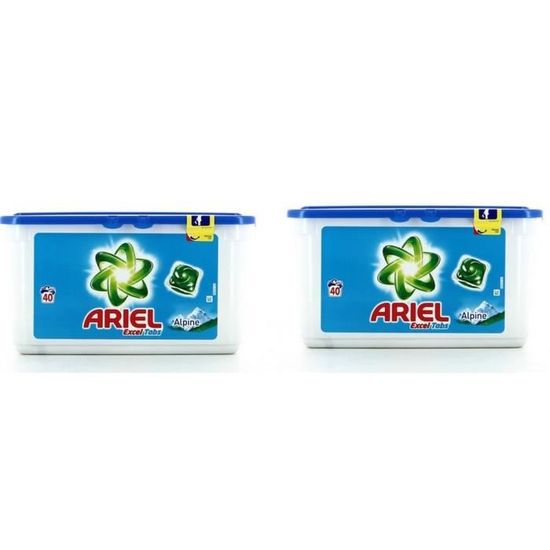80 DOSETTES DE LESSIVE TABLETTES ARIEL EXCEL TABS CAPSULE ALPINE 2 X 40 DOSETTE 2 POTS