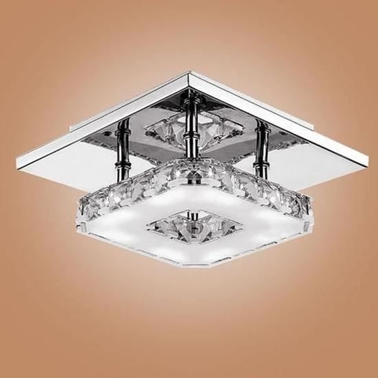 12W Plafonnier Lampe Cristal Lampe de Plafond Acier Inoxydable LED Miroir Lustre moderne pour salon-Blanc
