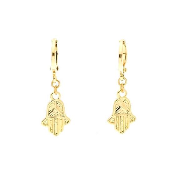 Boucles D'oreilles Pendantes Main Stylisée Plaqué Or - Neuf Sans Emballage, Fermoir Clous