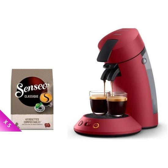 Machine à café dosette Philips SENSEO Original Plus CSA210/91 Rouge + Lot de 5 - Senseo Classique café en dosettes x40 -277g