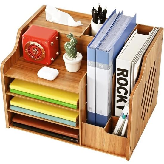 Organiseur Bureau Bois Grande Capacité - Range A4, Livres Et Fournitures - Design Modulable