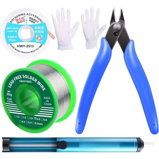 Kit Soudure Dessoudure Owootecc - Pompe à Dessouder, Pince Micro, Mèche, Gants Antistatiques