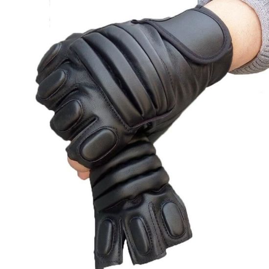 Gants De Conduite Sans Doigts Homme - Cuir Mouton Nappa Vintage - Paume Rembourrée - Fitness/Cyclisme