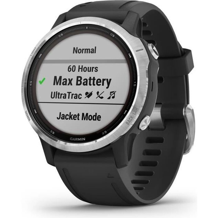 GARMIN fēnix® 6S Solar Montre connectée, Silver avec bracelet noir