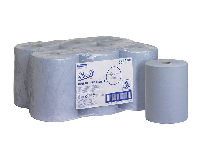 Essuie-mains Roulés Scott Essential Slimroll - 6 Rouleaux X 190m (1140m Total) - Papier Blanc 1 épaisseur - Écolabel, Recyclable