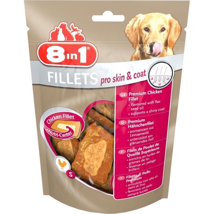8in1 Filets de poulet séchés Pro Skin&Coat enrichis en huile de graine de lin - Taille S - Pour Chien
