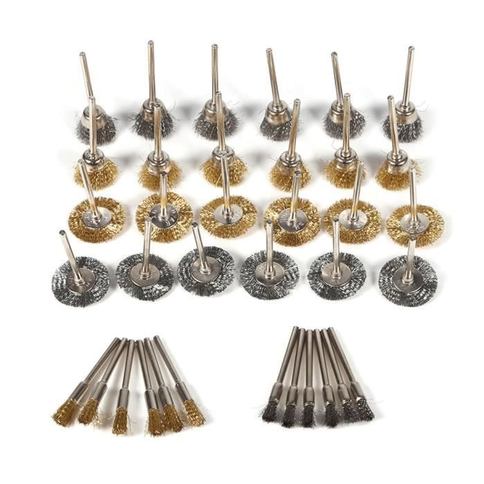 36pcs Brosse métallique en fil d'acier en laiton Outils rotatifs de nettoyage de polissage en forme de roue de coupe