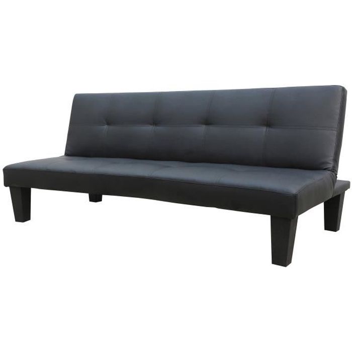 BANQUETTE CONVERTIBLE SIMILI CUIR PU NOIR 166X75-88X70CM - AMALIA